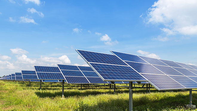 Solar panels photovoltaics in solar power station alternative energy from the sun