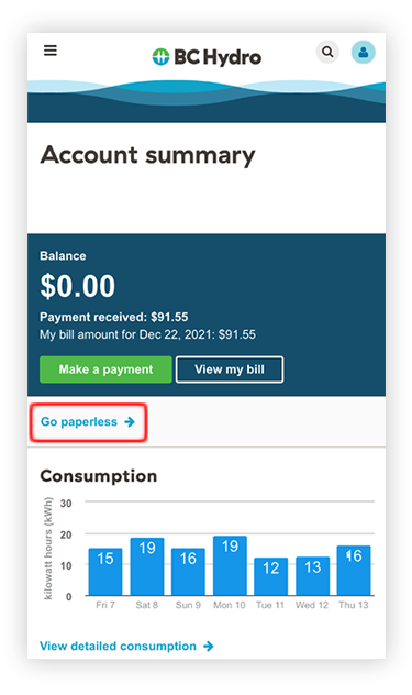 Go paperless with your BC Hydro bill