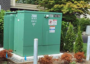 Example of a pad-mounted, step-down transformer